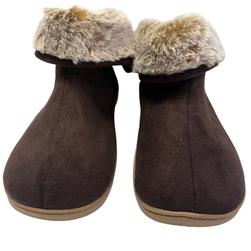Isotoner Women's Recycled Microsuede Faux Fur Boot With Woven Back Sz 9.5